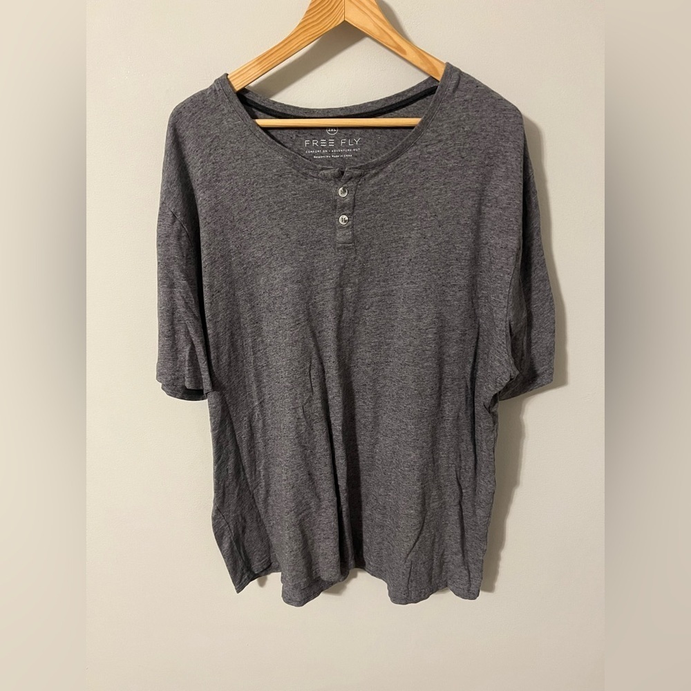 Free Fly Apparel Bamboo Heritage SS Henley Mens Dark Heather Gray XXL